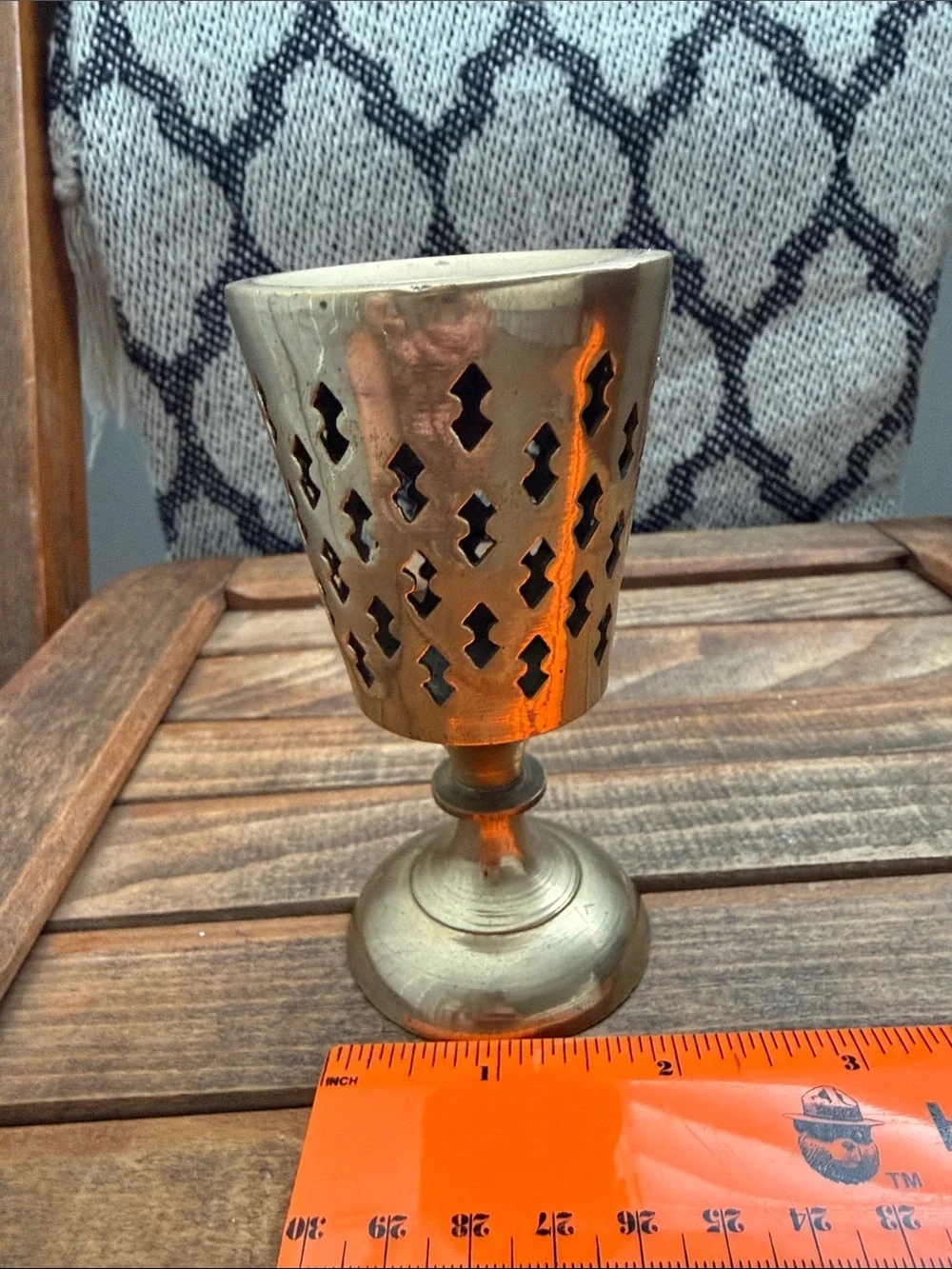 Vintage Brass Pierced Taper Candle Holder | Boho Goblet Style